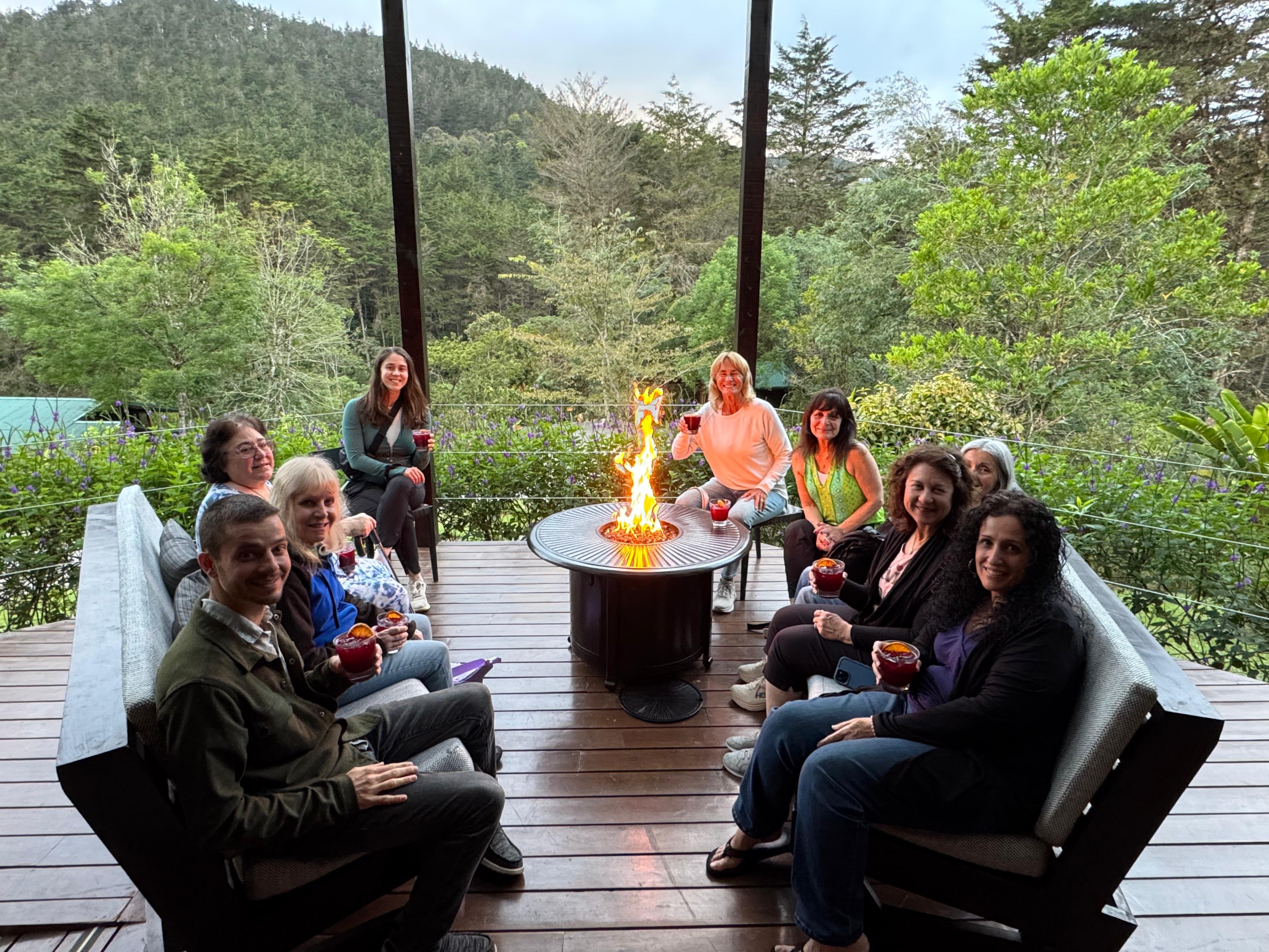 Evening gathering around the fire pit at Verdesana