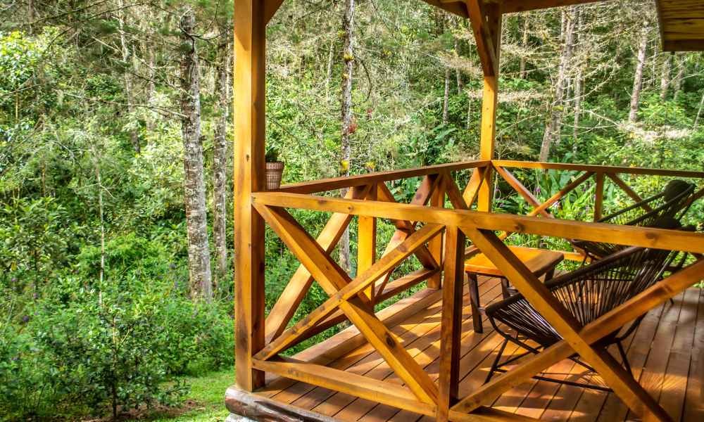 Semi-private cabin porch among the trees